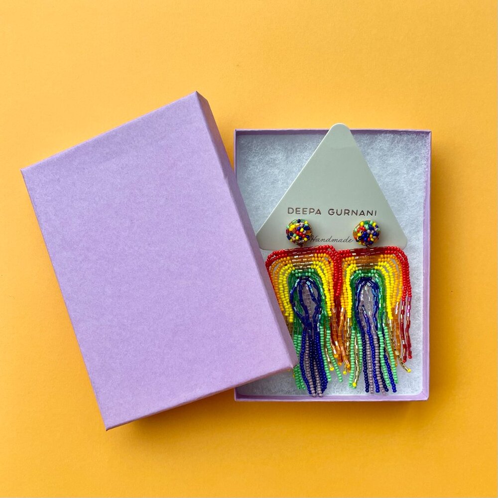 Rainbow Statement Earrings Deepa Gurnani Anthropologie Beaded Fringe